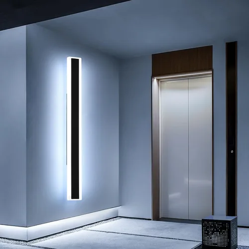 Miniatura 78 de Luz de pared exterior moderna de 47 pulgadas, accesorios de iluminación exterior de acrílico negro de 3000K, montaje en pared, luces de porche
