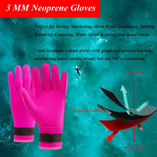 Miniatura 3 de Guantes de neopreno de 0.118 pulgadas (0.118 in), guantes térmicos antideslizantes para hombres y mujeres, esnórquel, esquí acuático, natación