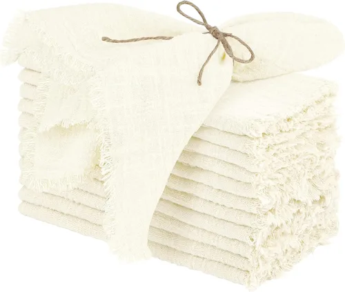 Miniatura 10 de TURSTIN 12 Piezas de Servilleta de Lino de Algodón Servilleta de Tela Hecha a Mano con Flecos 17 x 17 Pulgadas Servilletas Suave para Cenas Bodas