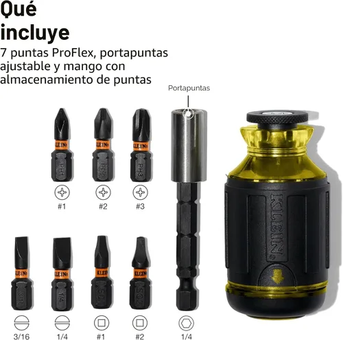Miniatura 2 de Klein Tools 32308 Destornillador de Stubby Multi-bit, Herramienta magnética ajustable con 8 en 1 de impacto con Phillips, ranurado, cuadrado