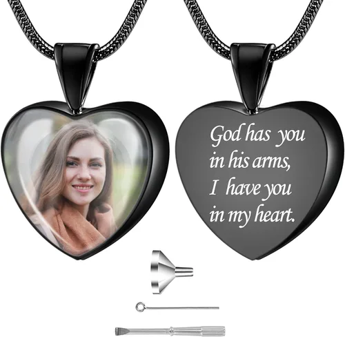 Bivei Collar de urna para cenizas, collar personalizado de cenizas de recuerdo fotográfico, joyería de cremación para cenizas para mujeres y hombres