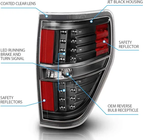 Miniatura 3 de AmeriLite - Juego de luces LED de repuesto para luces traseras y de freno, color negro, para Ford F-150 09-14, lado del pasajero y del conductor