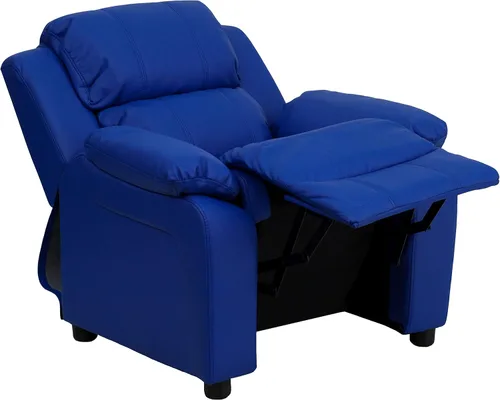 Miniatura 8 de EMMA + OLIVER Sillón reclinable infantil de vinilo azul acolchado de lujo con brazos de almacenamiento