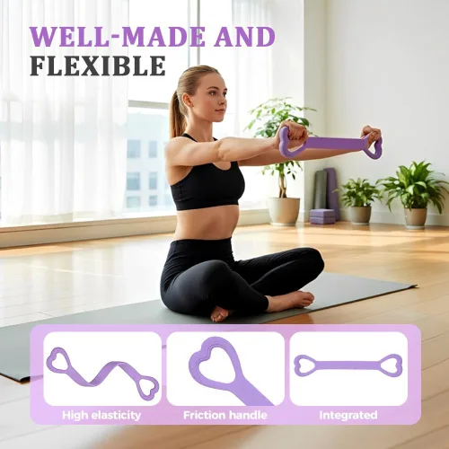 Miniatura 4 de Figura 8 bandas de resistencia para mujer, nueva banda de resistencia con asas para entrenamiento, cuerdas elásticas para entrenamiento de Rosa