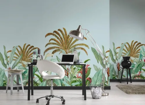 Miniatura 2 de CONCORD WALLCOVERINGS ™ Papel tapiz floral para dormitorio, hojas de palmera, azul, verde, marrón, 104 pulgadas de ancho x 110 pulgadas de alto, 5