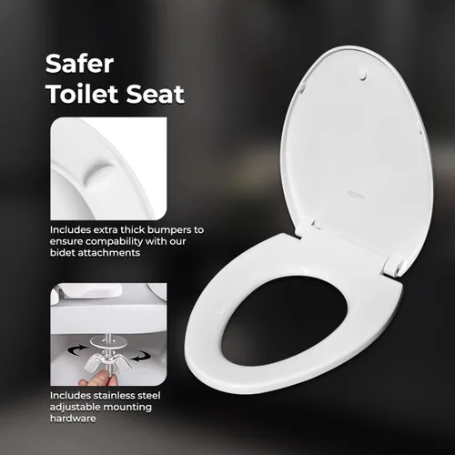 Miniatura 4 de GenieBidet Asiento de inodoro alargado de cierre suave, asiento de inodoro silencioso y tapas de inodoro, herramientas de montaje alargadas