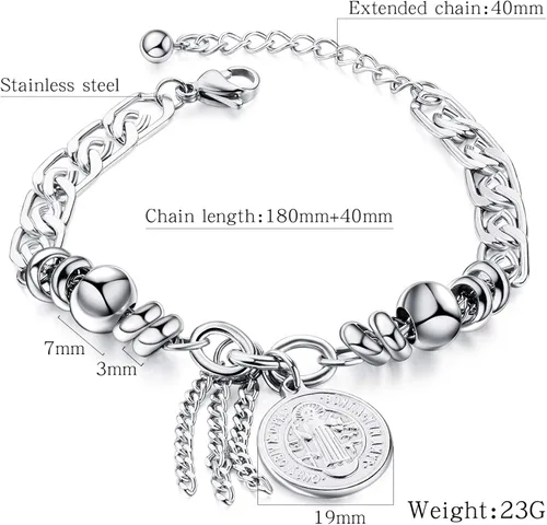Miniatura 2 de TEMICO Pulsera de acero inoxidable con diseño de cruz de San Benito para mujer