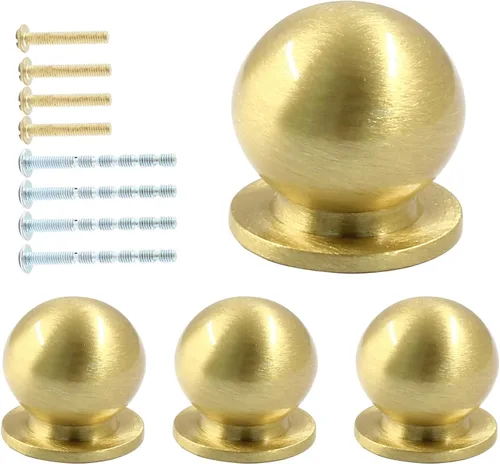 Miniatura 19 de Jiozermi Paquete de 4 mini pomos redondos de latón macizo, tiradores de latón de 3/4 pulgadas de diámetro, tiradores de cajones dorados pequeños, Oro
