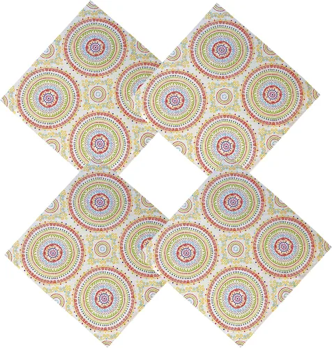 Newbridge Juego de 4 servilletas cuadradas de tela, costuras circulares coralinas y verdes, para interiores y exteriores, no necesita planchado,