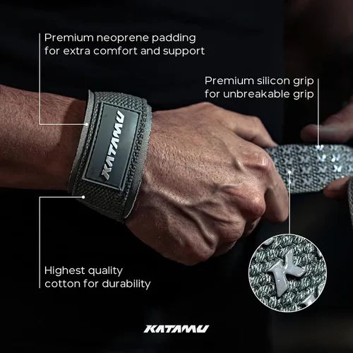 Miniatura 6 de Katamu Premium Weightlifting Straps — Heavy Duty Cotton Lifting Straps with Neoprene Padding for Deadlifts, Powerlifting and Strength Training, Men