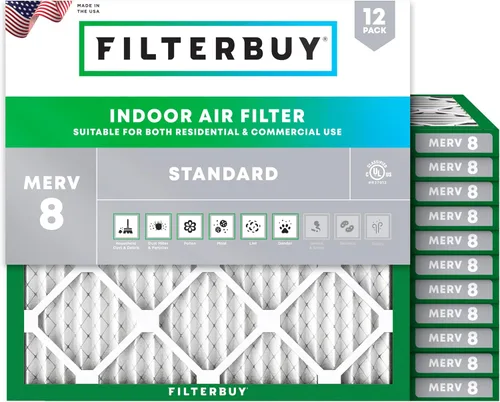 Miniatura 31 de Filterbuy - Filtro de aire de 16 x 25 x 1 pulgadas, MERV 8, Defensa Esencial contra el Polvo y las Alergias (paquete de 12), Filtros plisados