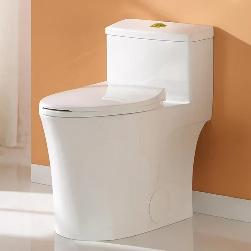 HOROW T0338WG Inodoro de una pieza con botón dorado, inodoro alargado con asiento de comodidad, altura para silla ADA 17.3", descarga doble 0.8/1.28