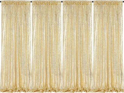 Miniatura 40 de Cortinas con lentejuelas doradas, 2 unidades de 2 x 8 pies, con brillantina, telón de fondo para bodas Rojo