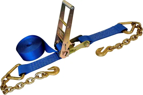 Mega Cargo Control Correas de trinquete de 3 pulgadas x 40 pies con ganchos de agarre y extremo de cadena, correas de anclaje azules - 1 paquete