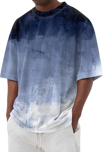 Camisetas gráficas para hombre, cuello redondo, talla grande, manga corta, color degradado, informal, tallas grandes y altas, S-5XL