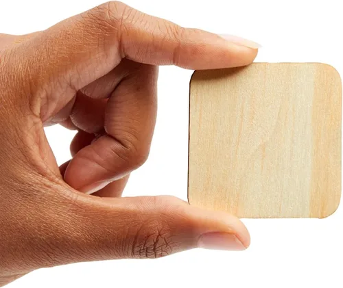 Miniatura 5 de Paquete de 60 cuadrados de madera de 2 x 2 para manualidades, recortes de madera sin terminar de 0.098 in con esquinas redondeadas