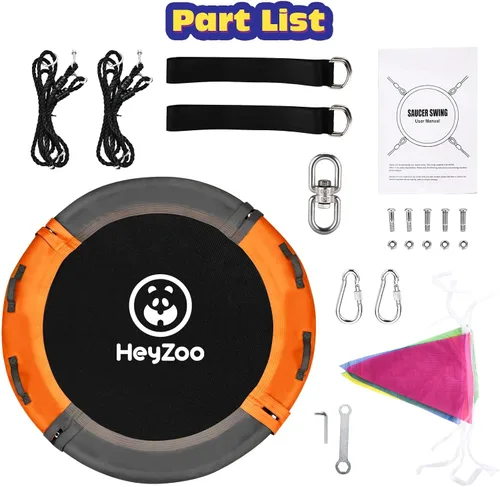 Miniatura 8 de HeyZoo Columpio de árbol de 43 pulgadas, juego de columpio de platillo de capacidad de peso de 900 libras para niños, viene con giro de 360 grados