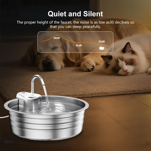 Miniatura 5 de Fuente de agua para gatos de acero inoxidable, fuente de agua para mascotas de gran capacidad de 135 onzas / 4 litros para gatos en interiores