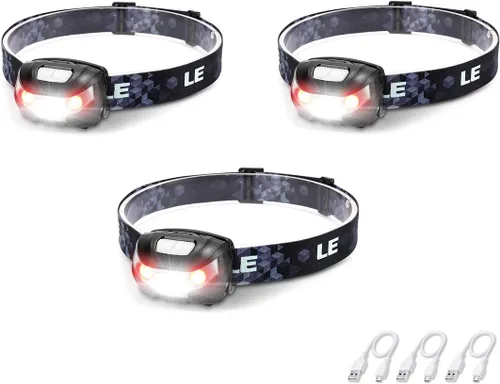 Linterna de cabeza LED Lepro recargable, paquete de 3 - Linterna de cabeza superbrillante con 5 modos para equipo esencial de camping y senderismo,