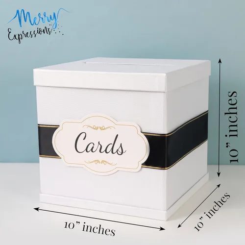 Miniatura 7 de Merry Expressions Caja de tarjetas de boda en blanco y negro de 10 pulgadas para fiestas, tarjetas de regalo para cumpleaños, graduación, recepción