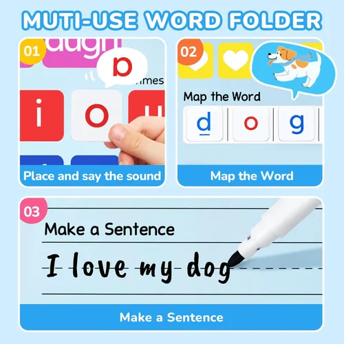 Miniatura 2 de JoyCat 265 Fichas Magnéticas de Letras Fonéticas - Hooked on Phonics, Set de Juegos de Lectura ABC con Carpeta para Formar Palabras y Estuche