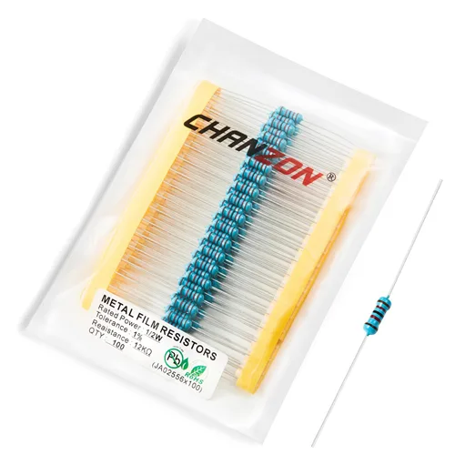 Miniatura 29 de Chanzon - 100 resistencias de película metálica 1/2 W (0.5 W) 10 Ω ohmios ±1% de tolerancia 10R MF, resistencias de agujero pasante con limitación