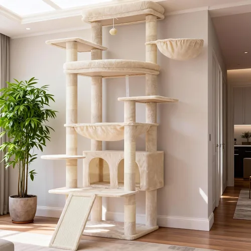 Miniatura 21 de Heybly Árbol para Gatos, Torre para Gatos Multinivel de 68 Pulgadas para Gatos de Interior, Condominio para Gatos con 2 Perchas de Felpa Ensanchadas