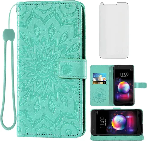 Funda de teléfono para LG K30 2018 5.3/Premier Pro LTE/Phoenix Plus/Harmony 2/K10/Xpression Wallet con protector de pantalla de vidrio templado Flip