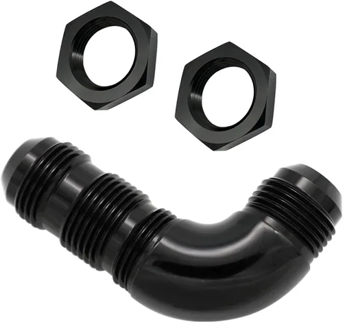 Miniatura 12 de 90 grados -4 AN a -4AN de una pieza de flujo completo macho Flare Bulkhead Unión de combustible con tuerca de mamparo AN4 Aluminio Negro