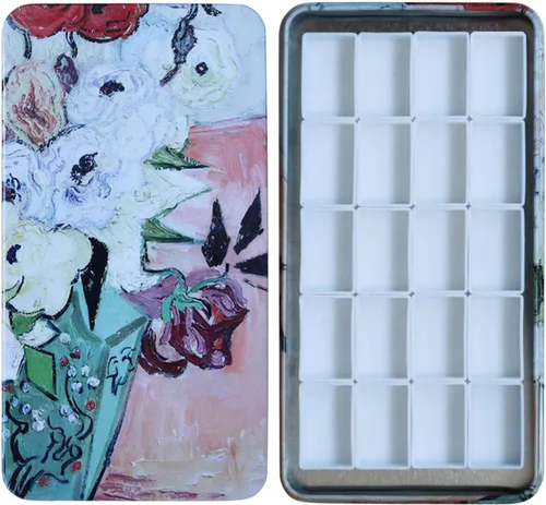 Miniatura 22 de Estuche de lata de paleta de acuarela con 40 piezas de sartenes vacías de plástico blanco con cuadrados magnéticos para transportar - Paleta
