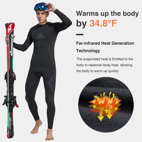 Miniatura 4 de UNIQUEBELLA Conjunto de ropa interior térmica para hombre, parte superior de tortuga, pantalones largos, forro polar, secado rápido, capa base