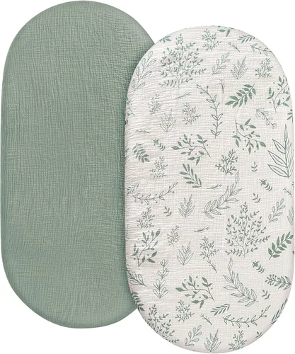 Miniatura 27 de Sábanas bajeras de muselina para moisés, paquete de 2 para bebé niño y niña, juego de sábanas suaves, transpirables y elásticas para bebé/colchón