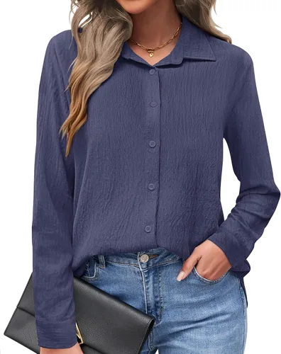 Miniatura 12 de AUSELILY - Camisas con botones para mujer, manga larga, cuello con botones, blusas casuales para el trabajo y negocios, túnicas