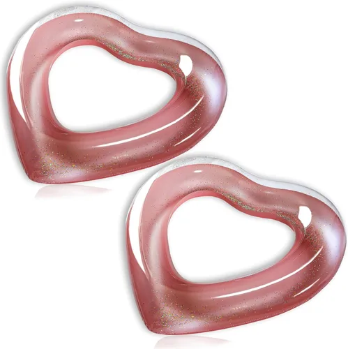 Heart Inflatable Pool Tube Floats with Glitters - Pool Floaties Swim Ring Tubes for Adults/Teens, Pool Parties, Beach Vacations& Romantic Events Oro