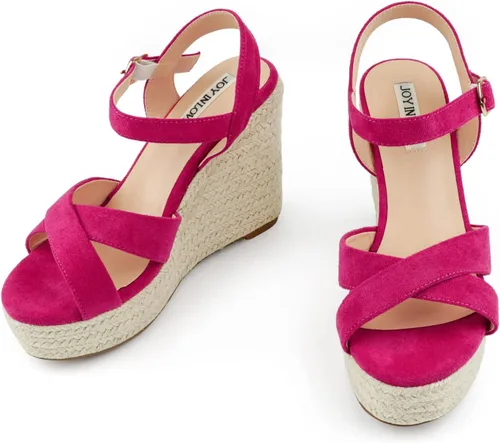 Miniatura 2 de JOY IN LOVE Alpargatas para mujer, sandalias de plataforma con tacón y correa al tobillo y hebilla