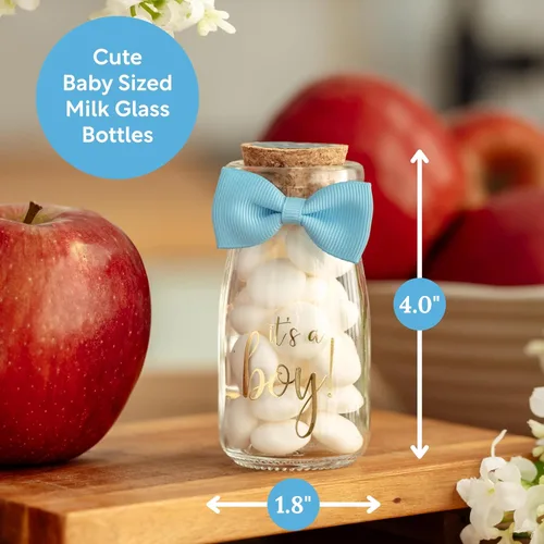 Miniatura 2 de Ethisa Paquete de 24 botellas de vidrio de leche vintage con cintas y calcomanías, regalos elegantes de baby shower para invitados y centros de ¡Es