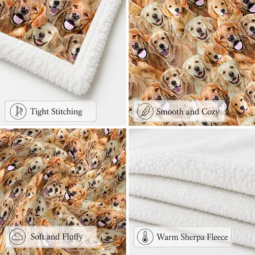 Miniatura 2 de BlessLiving Golden Retriever - Manta con patrones densos de perros, manta de forro polar Sherpa para sofá cama, manta suave y acogedora