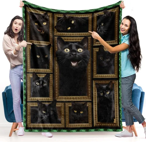 Manta de gato negro, regalos para mujeres y hombres, acogedora manta suave y mullida para sofá, cama, viajes, manta ligera de franela de felpa y