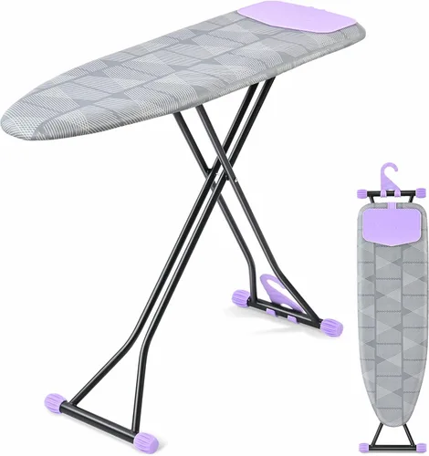 APEXCHASER Tabla de planchar con soporte para planchar, tabla de hierro compacta y ahorradora de espacio, cubierta extragruesa, altura ajustable,
