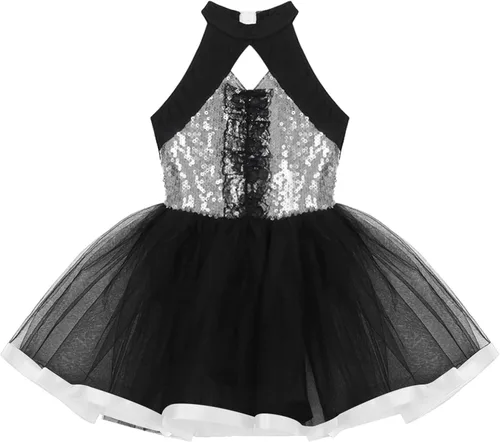 Miniatura 59 de CHICTRY Vestido tutú de ballet con lentejuelas brillantes para niñas y niñas, moderno disfraz de baile latino de jazz