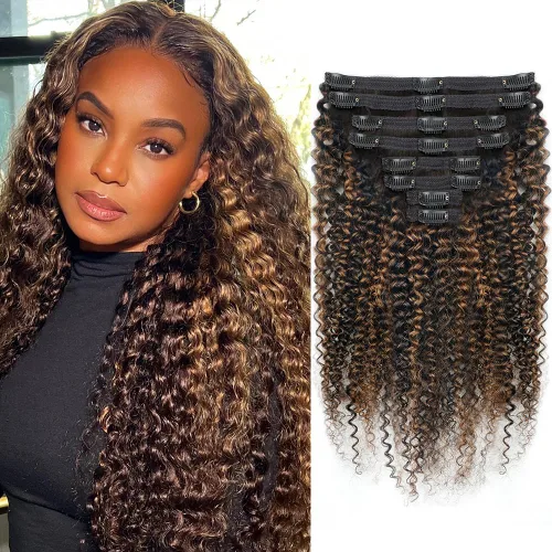 Miniatura 20 de Extensiones de cabello humano rizado con clip, 3C 4A, rizado con clip, cabeza completa, para mujeres negras, cabello humano brasileño Remy