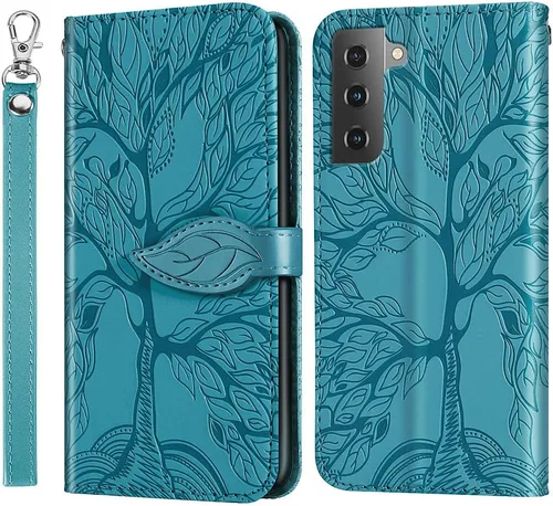 Miniatura 8 de Funda para Samsung Galaxy S22, funda tipo cartera para Samsung S22, piel sintética de alta calidad con relieve, función atril, ranuras