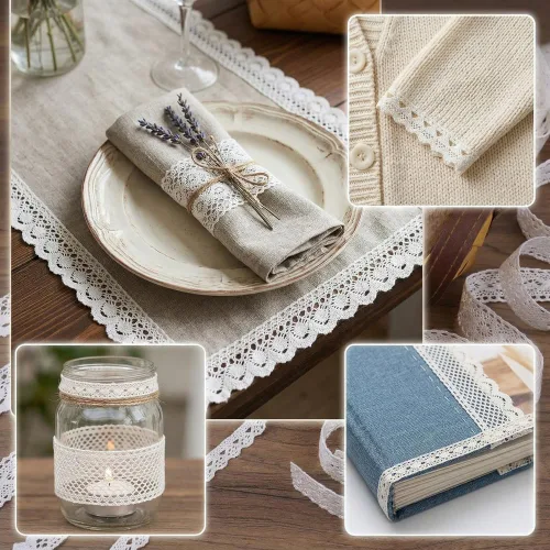 Miniatura 5 de IDONGCAI Surtido de encaje de algodón, paquete de cinta de encaje de ganchillo blanco de 30 yardas para costura y manualidades, juego de adornos