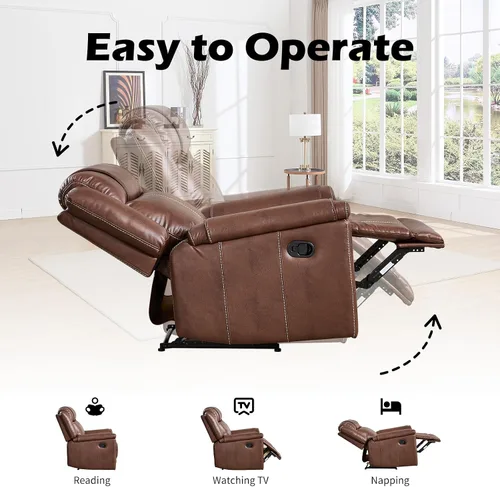 Miniatura 4 de EBELLO Sofá reclinable de cuero sintético de 3 plazas, sofá reclinable manual, silla de 3 asientos de estilo moderno de mediados de siglo con Marrón
