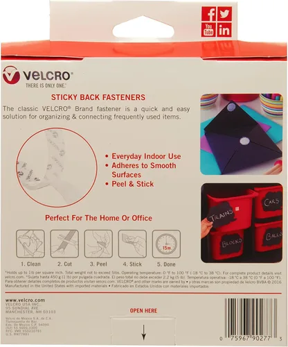 Miniatura 15 de VELCRO Brand - Sujetadores Sticky Back; cinta adhesiva de 3/4 de pulgadas; ideal para el hogar