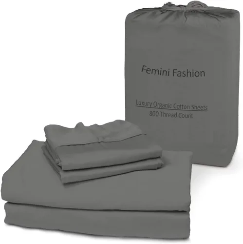 Miniatura 8 de Femini Fashion Juego de sábanas de 4 piezas 100% algodón orgánico certificado de 800 hilos y 24 pulgadas de profundidad