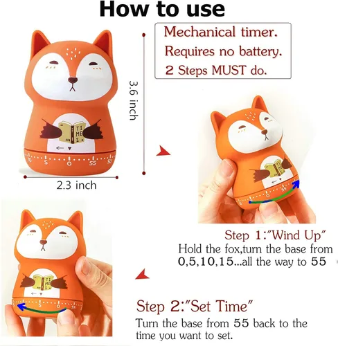 Miniatura 2 de Temporizador mecánico de cocina, lindo temporizador de animales para niños, temporizador manual de cuenta regresiva de 60 minutos para aula, hogar