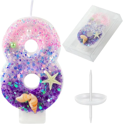 Miniatura 18 de AKURIEEY Vela de Sirena de 7º Cumpleaños Rosa Azul Números 7 Vela para Niñas Decoración de Pastel Decoraciones de Cupcakes Decoración de Fiesta