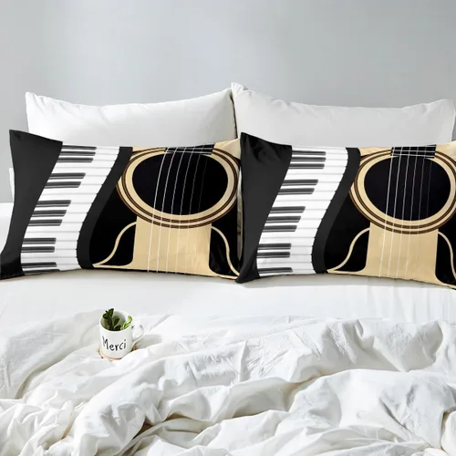 Miniatura 4 de Erosebridal Sábanas de guitarra tamaño individual para niños y niñas, sábanas de teclados de piano, sábanas bajeras con temática musical
