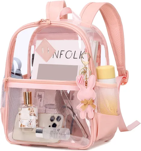 Miniatura 15 de MUSEVOS Mochila transparente para eventos de estadio aprobada 12x6x12, bolsa mini transparente de TPU gruesa con bolsillo frontal para conciertos